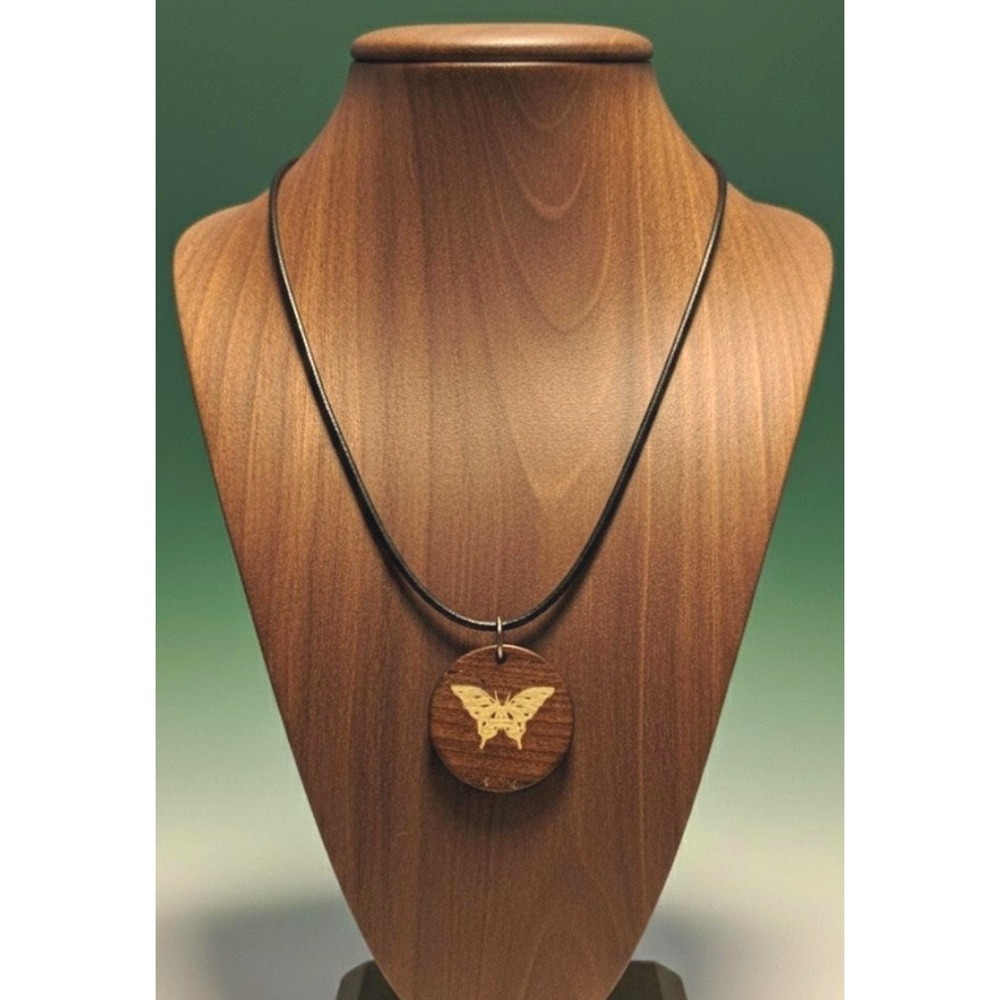 Butterfly Pendant Necklace Boho Minimalist Wood Jewelry Brown Black